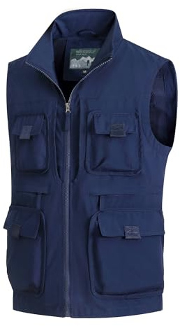 MeiLayM Herren Outdoor Weste mit Vielen Taschen Leicht Atmungsaktiv Anglerweste Freizeit Multifunktionsweste schnelltrocknend Ärmellos Jacke Reporterwesten Safari Trekking Blau,XXL