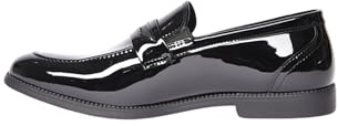 Mocasines de hombre elegantes brillantes de piel sintética zapatos clásicos barnizados, Negro , 42 EU