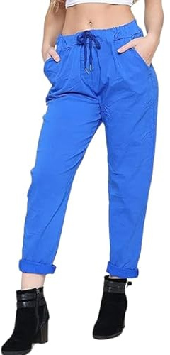 Pretty Attitude Women’s Italian Magic Trouser Pants-Ladies Plain Summer Casual Joggers Bottom Plus Size Pants (UK, Numeric, 10, 14, Regular, Regular, Navy)