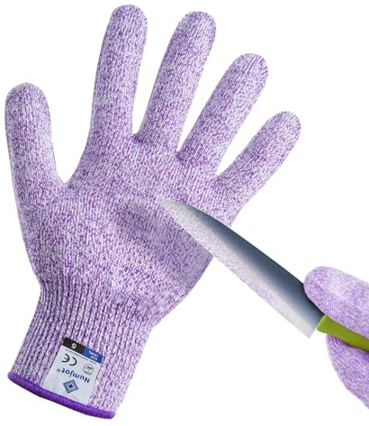 Numjot Cutting Gloves, Food Grade Level 5 Protection, Safety Kitchen Cut Gloves for Oyster Shucking, Fish Fillet Processing, Mandolin Slicing, Meat Cutting and Wood Carving. (Violet-Medium 1 Pairs)