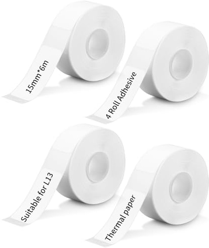 Cinta de etiquetas térmicas 4 paquetes,15X60mm,Etiquetas Autoadhesivas Adhesivas Térmicas,Ideal para hogar,oficina y escuela,Etiquetas de intervalos,compatible con Etiquetadora Rotuladoras L13