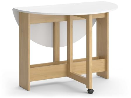 Vicco Esstisch Rondo, Goldkraft Eiche/Weiß, 100 x 100 cm ausklappbar, mit Rollen und Auszugsfunktion für Flexible Tischgrößen