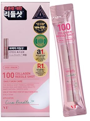 VT COSMETICS Colágeno Reedle Shot, 10 Sticks Monodosis de 2 ml, Suero Facial con Centella Asiática, Cuidado Diario de la Piel