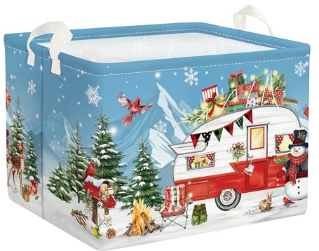 Clastyle 36L Grande Cestino Portaoggetti Blu Inverno Campeggio Caravan con Maniglia Ceste per la Biancheria Pieghevole Rettangolare Albero Vestiti Giocattolo per Camera dei Bambini Bagno