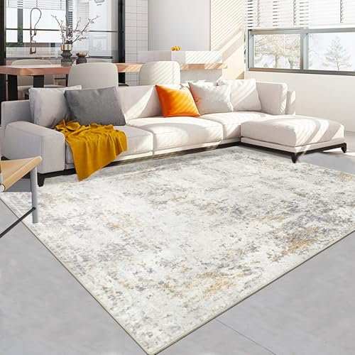 Capslpad Alfombra abstracta beige para salón, 140 x 200 cm, antideslizante, pelo corto, lana artificial, dormitorio lavable, alfombra de cama minimalista para salón, dormitorio, oficina, decoración de