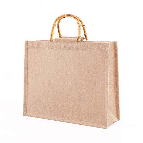JOERBABU Borsa da donna, portatile, in iuta, con manici ad anello, riutilizzabile, per la spesa, 39 x 31 x 15 cm, jute