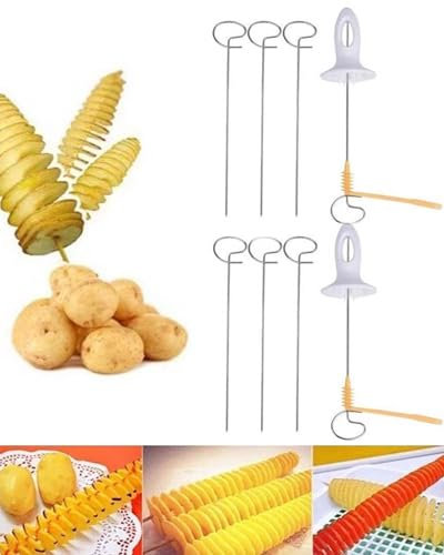 Thapncow Taglierina a Spirale, Taglia Patate a Spirale, Torre Di Patate Cutter, Patate Affetta Patate Adatto per Frutta, Patate, Cetrioli o Carote, 8 Spiedini, Acciaio, Bianco/Giallo