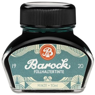 Barock 1920 Minze, Writing Ink for Fountain Pen, Glass nibs, Rollerball, Fountain Pen Ink in Inkwell, 30 ml, Mint, Green