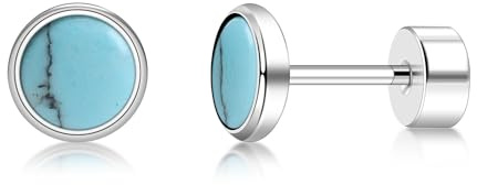 FACOKO Titanium Stud Earrings for Women Multi-Gemstone Set with Turquoise/Onyx/Tiger Eye & More Hypoallergenic Earrings