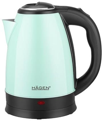 Hagen - Bollitore elettrico compatto in acciaio inox, design elegante, base a 360°, capacità 1,8L, 1500W, base a 360°, filtro rimovibile e lavabile, Verde