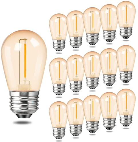 BESLAM S14 Ampoule à Filament LED 1W, Ampoule Edison en Plastique Ambre Blanc Chaud 2700K Équivalent à 20W, 130LM E26 Base pour Remplacement d'Ampoule à Guirlande Extérieure Imperméable, Lot de 15