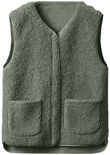 Yutdeng Gilet sans Manche Femme Zippé Gilet en Molleton Polaire Manteaux sans Manche Gilet Femme Hiver Sherpa Gilets Chaud Filles Automne Veste Matelassée Classique Blouson Casual Couleur Unie Poches