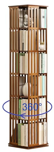 SCGSJZH Estantería de bambú giratoria de 360 grados con vitrina de esquina, estantería para libros y decoración, estantería para niños y adultos, estantería multifuncional (6 capas)