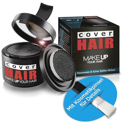 COVER HAIR Polvo de raíz en negro (4 g) – Polvo para el pelo para una rápida e invisible laminación de la raíz, engrosamiento del cabello y cubrir canas, resistente al viento y al agua