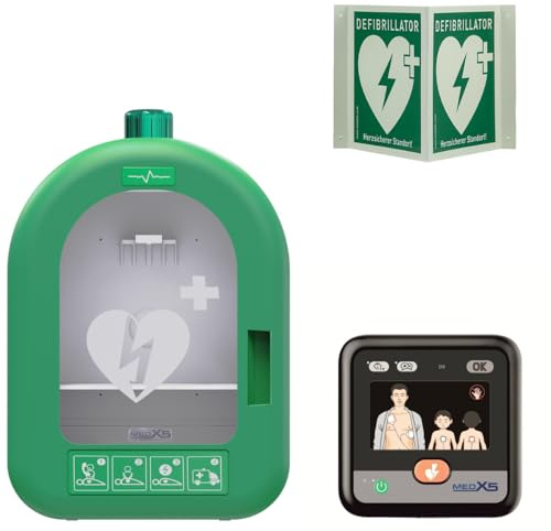 Metrax myPAD Defibrillatore di primo soccorso con grafica a LED e cassetta interna da parete per profani e professionisti, con erogazione di shock manuale, Made in Germany