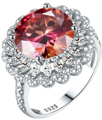 Diamantring, 5ct vit/röd moissanit förlovningsringar for kvinnor D-färgade VVS1 sterlingsilver diamantringar