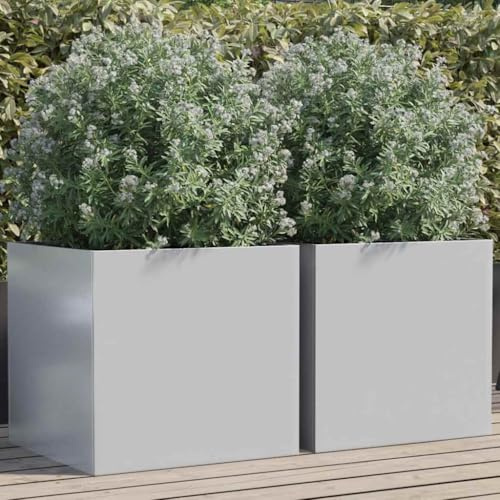Frdhee Lot de 2 parterres de jardin, potagers, parterre de fleurs, jardinières stables, en acier galvanisé, argenté, 49 x 47 x 46 cm, pour terrasse, balcon, jardinerie, jardin sur le toit