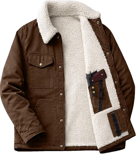 URBAN BUCK Concealed Carry Jacket Men Insulated Heavy-Duty Tactical Sherpa Jacket with Pockets Stealth Tan Brown (M)