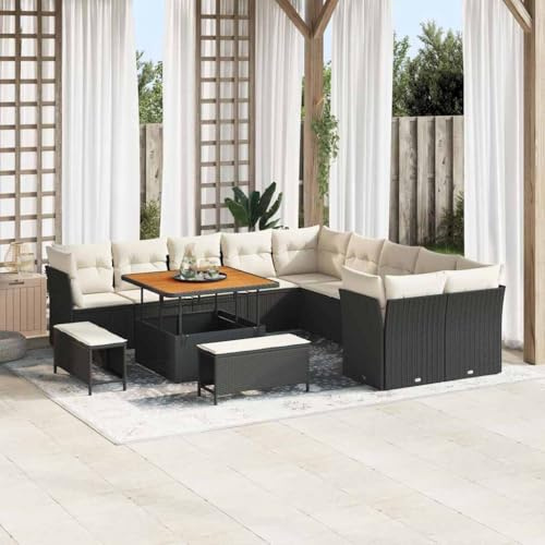 Frdhee Set di mobili da giardino, 13 pezzi nero e crema, 100 x 100 x 71 cm, gruppo panca angolare per interni ed esterni
