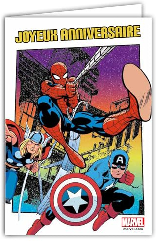 67-2004 Carte ANNIVERSAIRE Spiderman Captain America MARVEL Licence Officielle Super-héros pour Enfant Ados Garçon Illustration Jeunesse BD Dessins Animés Avec Enveloppe Format 12x17,5cm