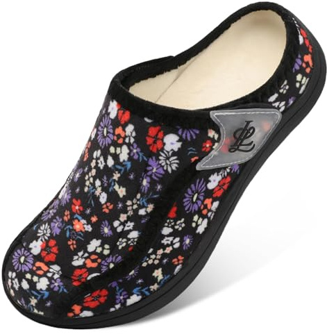 JIASUQI Womens Slippers Wide Diabetic House Shoes Adjustable Edema Swollen Slip on Slipper Warm Non Slip Bedroom Slippers