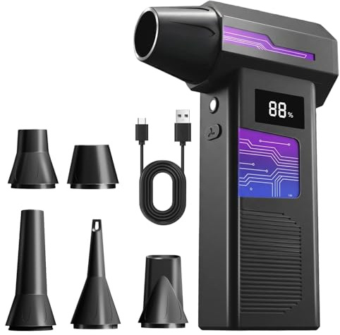 Cosyall Soplador de Polvo Eléctrico con Luz LED, 4 Velocidades, 120000 RPM | Carga tipo C, Batería de 5.000 mA, Portátil, Reutilizable, Soplador para Limpiar pc, Sofás, Teclados y Coches