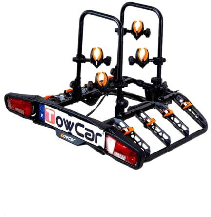 TowCar T4 Fahrradträger für Anhängerkupplung – ideal für Familien, Platz für 4 Fahrräder, abklappbar, abschließbar, für E-Bikes geeignet, vormontiert, 60 kg Traglast, top Komfort