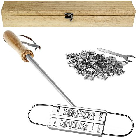Casa Vivente BBQ-Brandeisen mit wechselbaren Buchstaben und edler Holzbox, Fleischstempel für den Grill, Grillzubehör