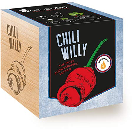 Feel Green Ecocube Chili Willy, The Most Pornographic Pepper, Idea de Regalo sostenible (100% Eco Friendly), Grow Your Own/Anzuchtset, Plantas en Cubos de Madera, Fabricado en Austria