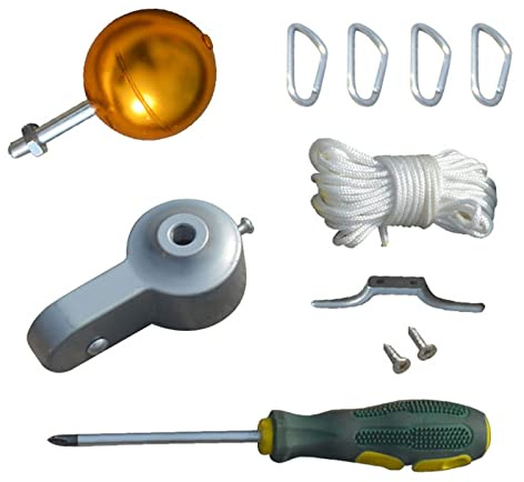 JKSM Kit de Piezas de Asta de Bandera, Piezas de Mástil de Bandera Kit de Piezas de Reparación de Asta de Bandera, Kit de Mástil de Jardín Incluye Bola Superior Dorada, Polea, Cuerda y Hebilla Fija