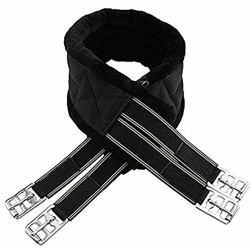 Horse Fleece Lined Padded Girth - Equesterian Saddle Girth Sleeve for Pony with Strong Easy Adjustable Metal Buckles - Suitable for Outdoor Riding and Show Jumping (52, Black)