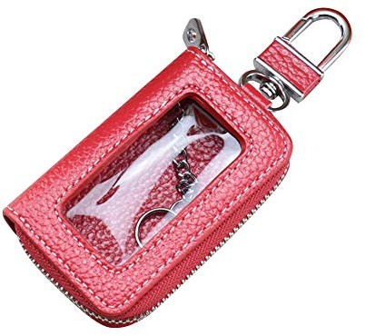PU nyckelfodral bil nyckelväska dam och herr, unisex nyckelfodral hållare med krok multifunktionell dragkedja nyckelfodral bil nyckelring väska för bilnycklar, Typ A röd, M