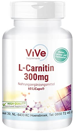L-Carnitin 300mg - 60 Kapseln - kristallines Carnipure-Carnitin in luftdichten LiCaps - hochdosiert und vegan | Qualität aus Deutschland von ViVe Supplements