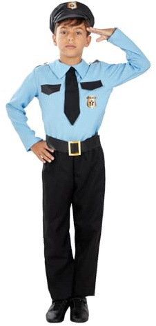 Funidelia Disfraz de policía para niño, Guardia, Agente, Incluye pantalón, camisa, cinturón, corbata y gorra - Traje para niños para fiestas, Carnaval y Halloween, Talla 3-4 años