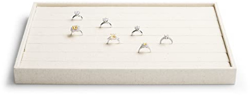 Oirlv Beige Lino Joyería Anillo Bandeja Pendiente Anillo Joyería Bandeja de Almacenamiento