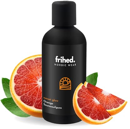 frihed.® Saunaaufguss Sunset Glow - Hochkonzentriertes Orangen-Öl - Erfrischend - Langanhaltender Duft - 100ml Glasflasche - Made in Lüneburg