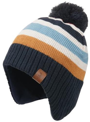 XYIYI Navy Striped Kids Baby Knitted Hat Toddler Winter Warm Fleece Lining Pompom Beanie Hat for 2-4 Years Old Boys Girls
