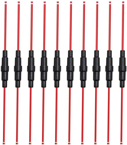 Aiqeer 10 Pezzi 6 X 30 mm 32V 20A In-Linea Vetro Tubo Portafusibili, AGC Portafusibili in Vetro Auto con 16 AWG Cavo (Nero)