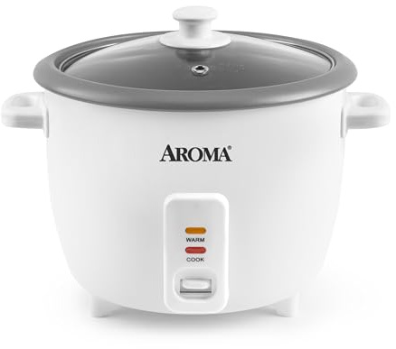 AROMA® Rice Cooker, 8-Cup (Uncooked) / 16-Cup (Cooked), Pot-Style Rice Cooker and Soup Warmer with One-Touch Control, 4 Qt, White, ARC-368NG