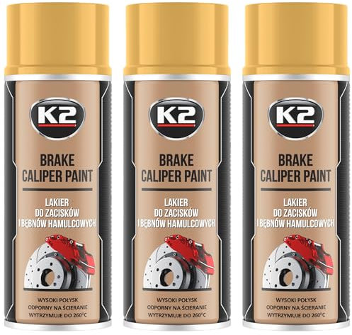 K2 Pintura para Pinzas de Freno Anticalórica Pack de 3 Color Dorado Alta Resistencia a Temperaturas hasta +260°C 400 ML