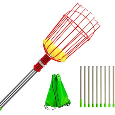 Recoge Frutas Telescopico, Palo Extensible, Recolector de Higos con Pértiga Ligera de Acero Inoxidable y Almohadilla Protectora de Espuma, Recolector de Peras for Albaricoques(3.6m)
