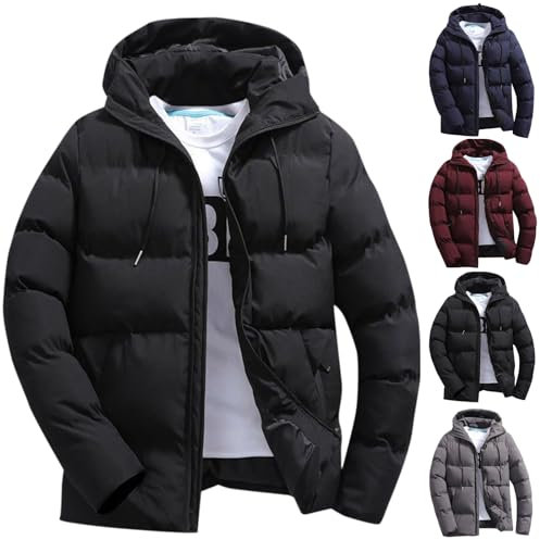 Blitzverkäufe Black Friday Herren Stepp-Jacke in Daunenoptik - Outdoorjacke, Übergangs- & Winterjacke, Gesteppte Gepolsterte Kapuze Mit Hoher Nackenjacke