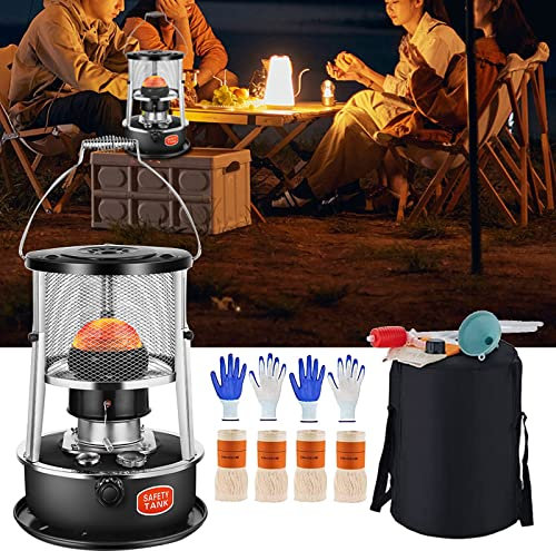 BomDog Calentador de Queroseno con 4 Núcleos de Algodón, 4.5L Calentador de Aceite Portátil Deo Inoxidable Quemador de Vidrio