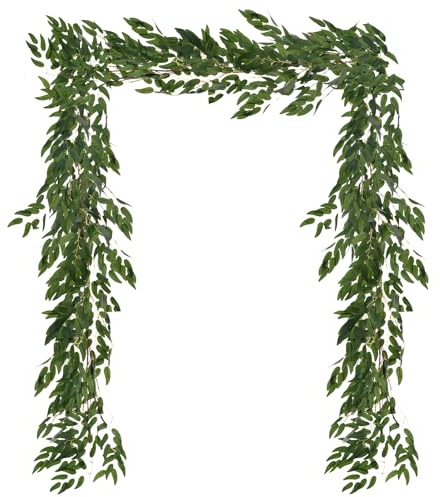 M METERXITY 2-Pack Artificial Willow Vine Twigs with 54 Leaves 5.7Feet Faux Willow Vine Twigs for Home Decor/Wedding/Christmas/DIY/Party/Home/Garden Office [Dark Green]