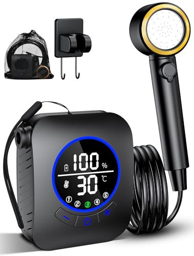 Rsaoty Tragbare Campingdusche, Camping Dusche mit Pumpe, Tragbare Duschen Outdoor, 8000mAh wiederaufladbare Batterien, mit 2m Schlauch,für Garten, Reisen, Autowäsche Haustierwäsch