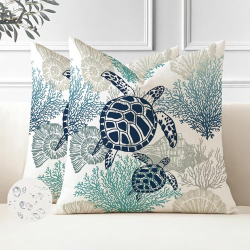 Miuyunya Juego de 2 Fundas de Cojines Decorativas Cuadradas 45x45cm Océano Funda Cojines Tortuga Marina Animal Poliéster Fundas de Almohada para Cojines Decorativos para Patio Sofá