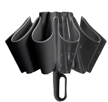 Meichoon Paraguas de Viaje Invertido Portátil de Gran Tamaño Plegable con Diseño de Gancho Rotatorio Inteligente y Franja Reflectante Impermeable y a Prueba de Viento de Nanotecnología