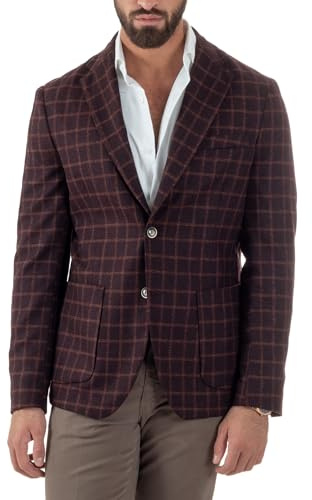 Giosal Giacca Monopetto Uomo Lana Check Quadri Revers Blazer Fit Vari Colori (IT, Numero, 48, Regular, Regular, Bordeaux)