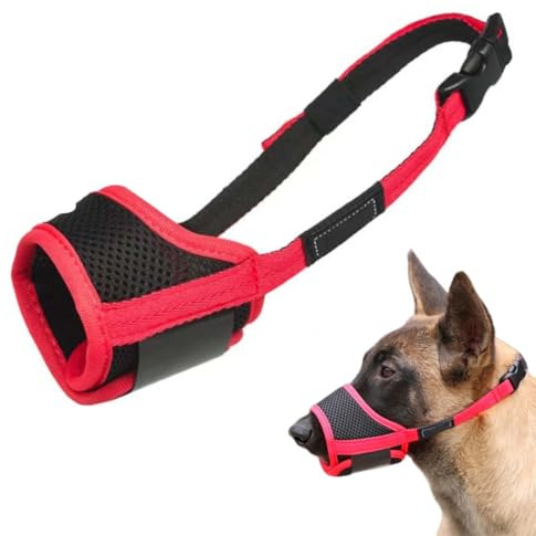 ZENQARI 1 Pezzo Museroia Cane Taglia Media, Rete Traspirante Antimorso Antilatrato Antilingestione Regolabile Resistente allo Strappo per Cani di Taglia Media e Grande, Nero Rosso