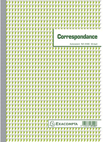 Exacompta - Réf. 3140E - 1 Manifold CORRESPONDANCE - 50 feuillets numérotés et autocopiants - duplicatas (1 original + 1 copie) - format A4 - fabriqué en France